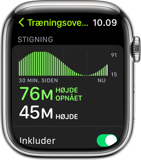 Et Apple Watch, der viser målingen Højde under en løbetur.