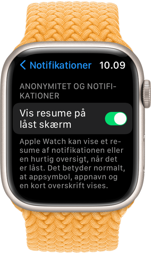 Apple Watch, der viser indstillingen Vis oversigt, når låst
