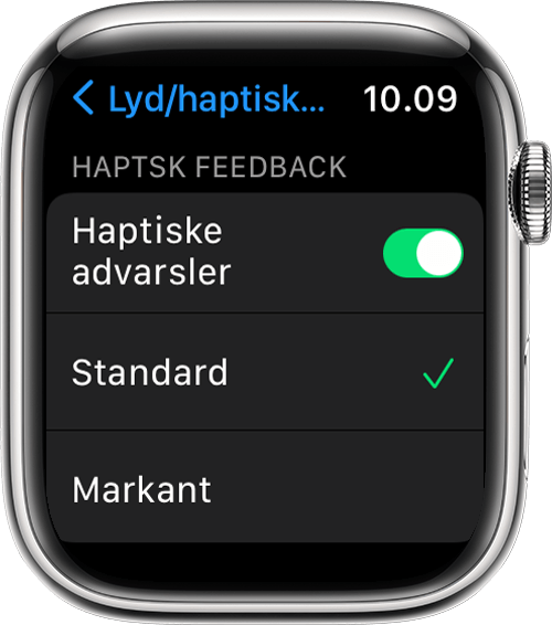 Apple Watch, der viser skærmen Lyde & haptisk feedback i Indstillinger