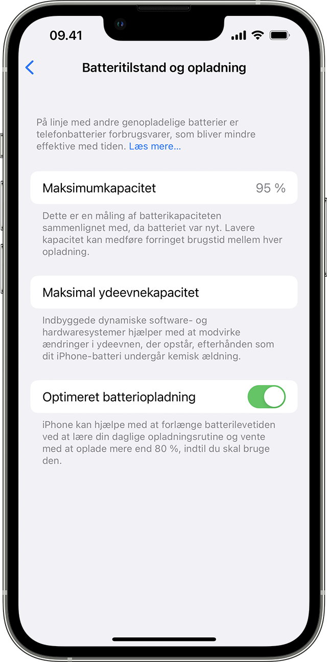 Brise bit underkjole Om optimeret batteriopladning på din iPhone - Apple-support (DK)