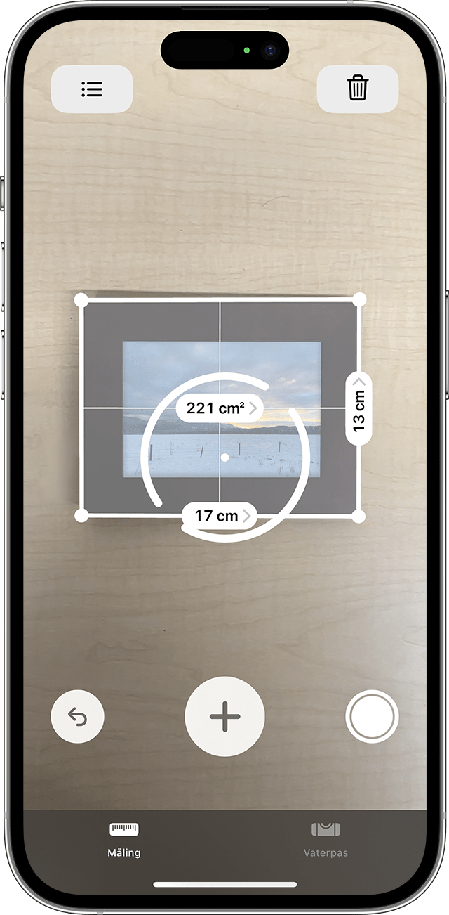 Brug af appen Måling til at måle et rektangel