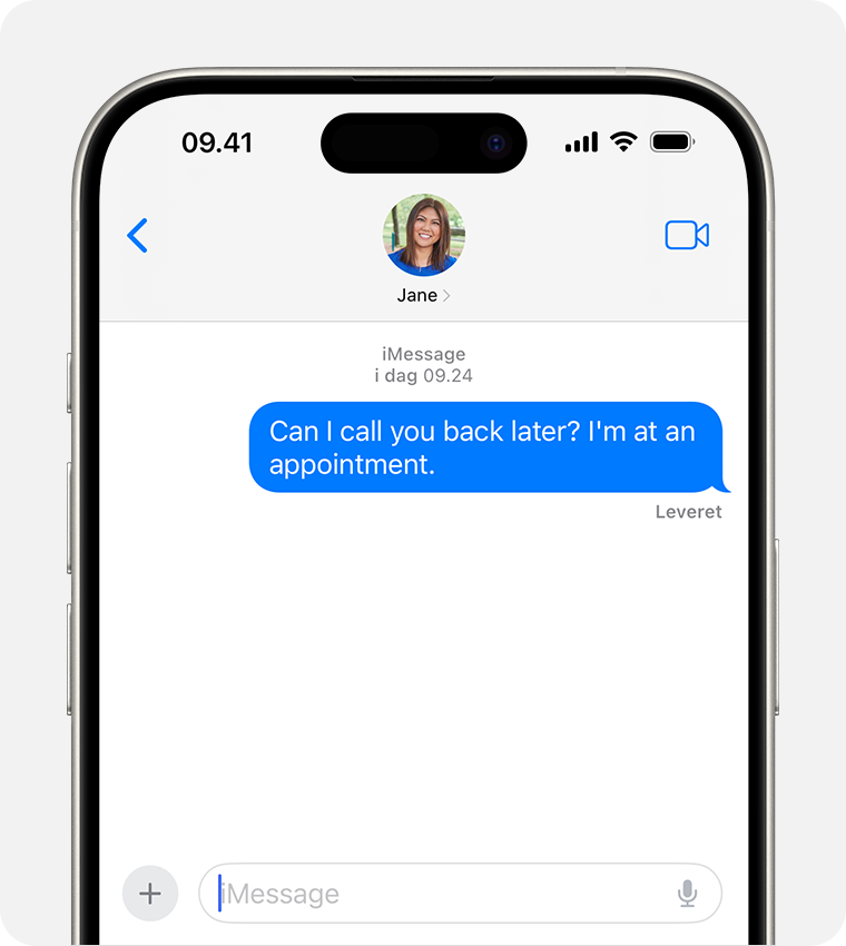En iPhone, der viser en iMessage-besked