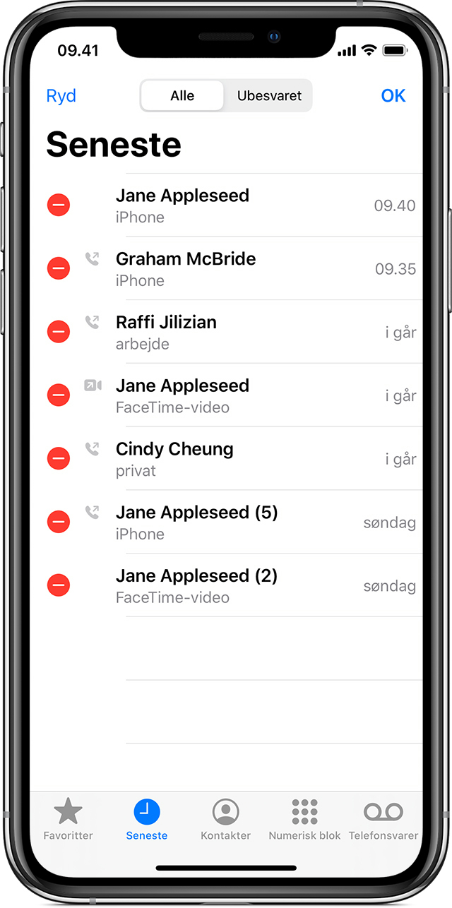 Visning og sletning af opkaldshistorik på iPhone - Apple-support (DK)