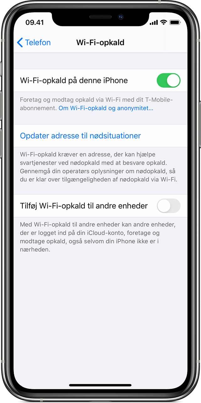 Foretag et opkald med Wi-Fi-opkald - Apple-support