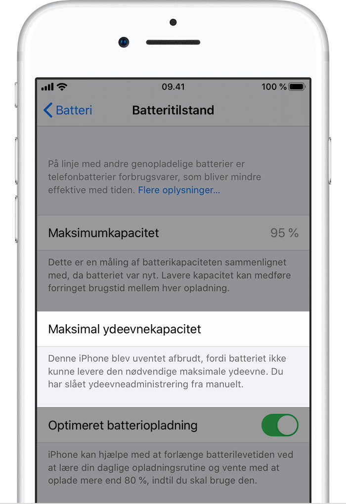 Batteri og ydeevne for iPhone (DK)