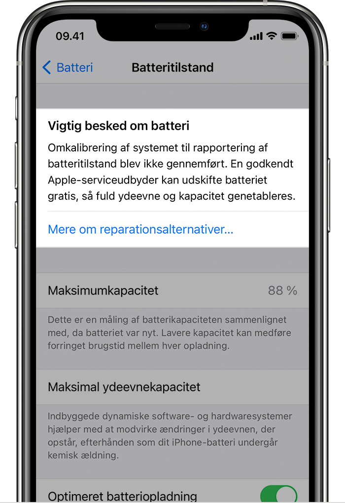 Om omkalibrering af rapportering af batteritilstanden i iOS 14.5 -  Apple-support (DK)