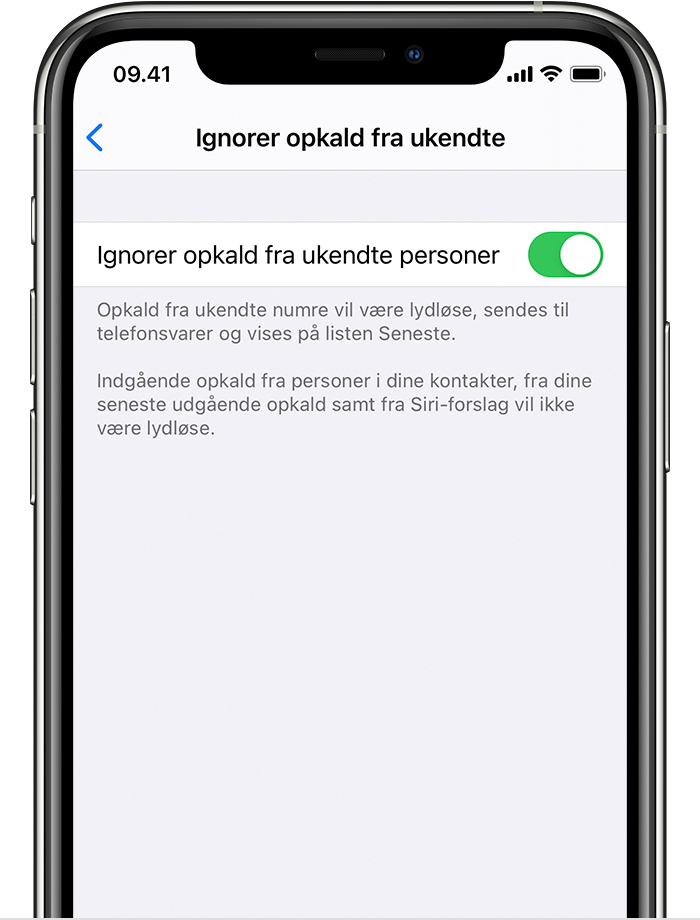 iPhone, der viser, hvordan du aktiverer Ignorer opkald fra ukendte personer