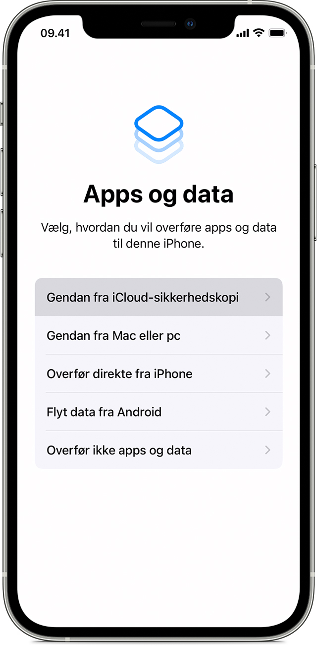iPhone, der viser skærmen Apps og data med 