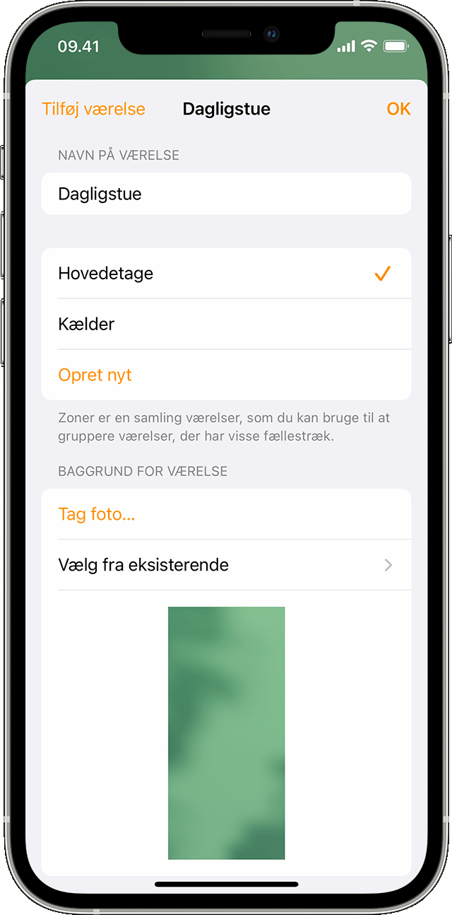 Appen Hjem i iOS, hvor der vises indstillinger for stuen. 