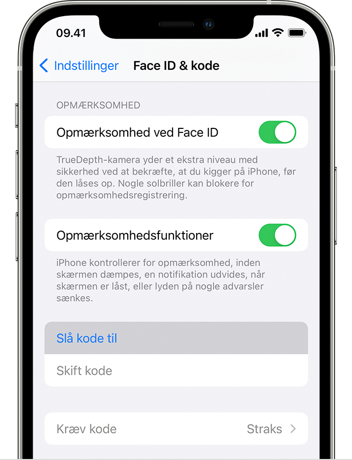 Brug af koder på iPhone, iPad eller iPod touch - Apple-support (DK)