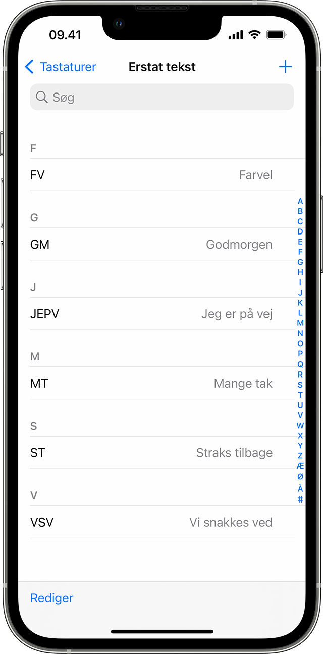 iPhone-skærm, der viser, hvordan du bruger teksterstatning