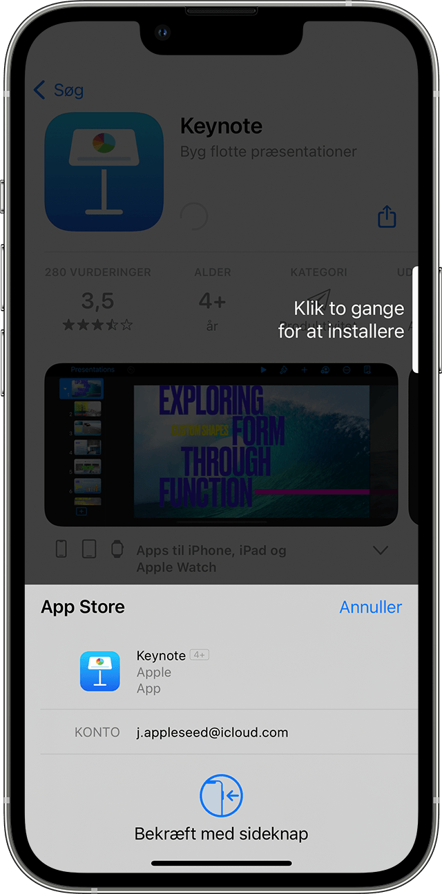 Bekræftelse af et køb i App Store på iPhone