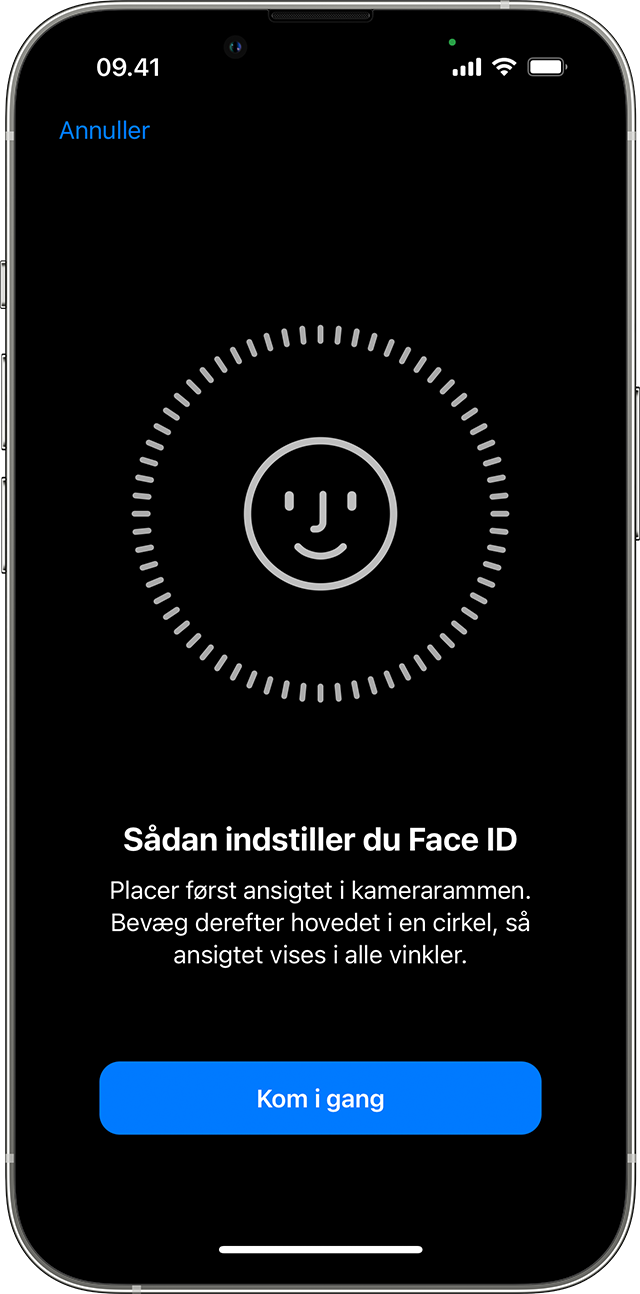 Begyndelsen af Face ID-opsætningsprocessen 