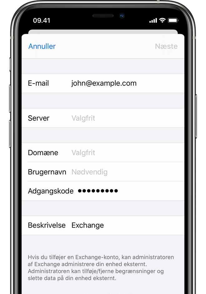Indstilling af Exchange ActiveSync på din iPhone eller iPad - Apple-support  (DK)