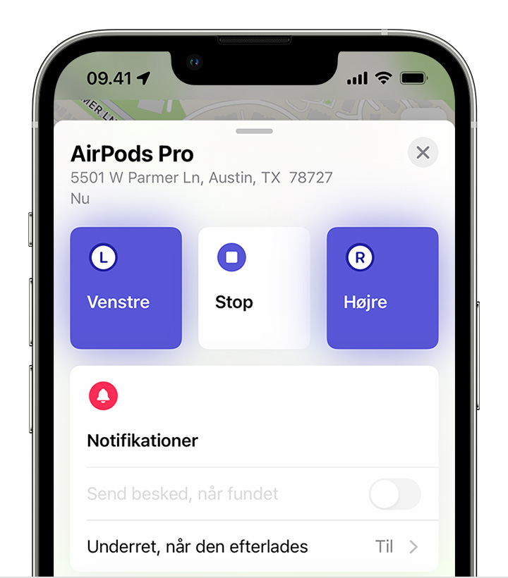 Brug appen Find til at afspille en lyd på dine AirPods