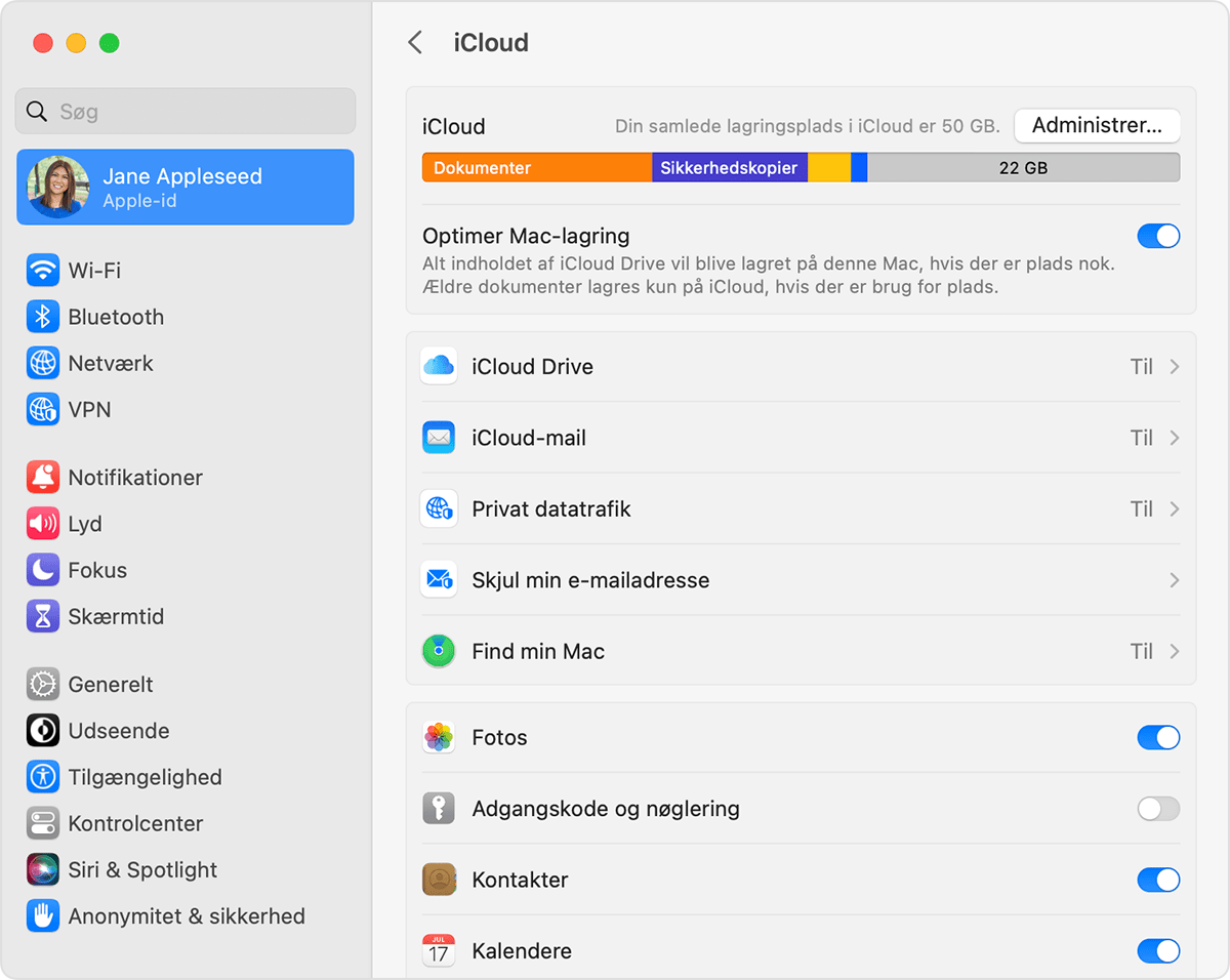 Vælg, hvilke apps du vil bruge med iCloud på din Mac