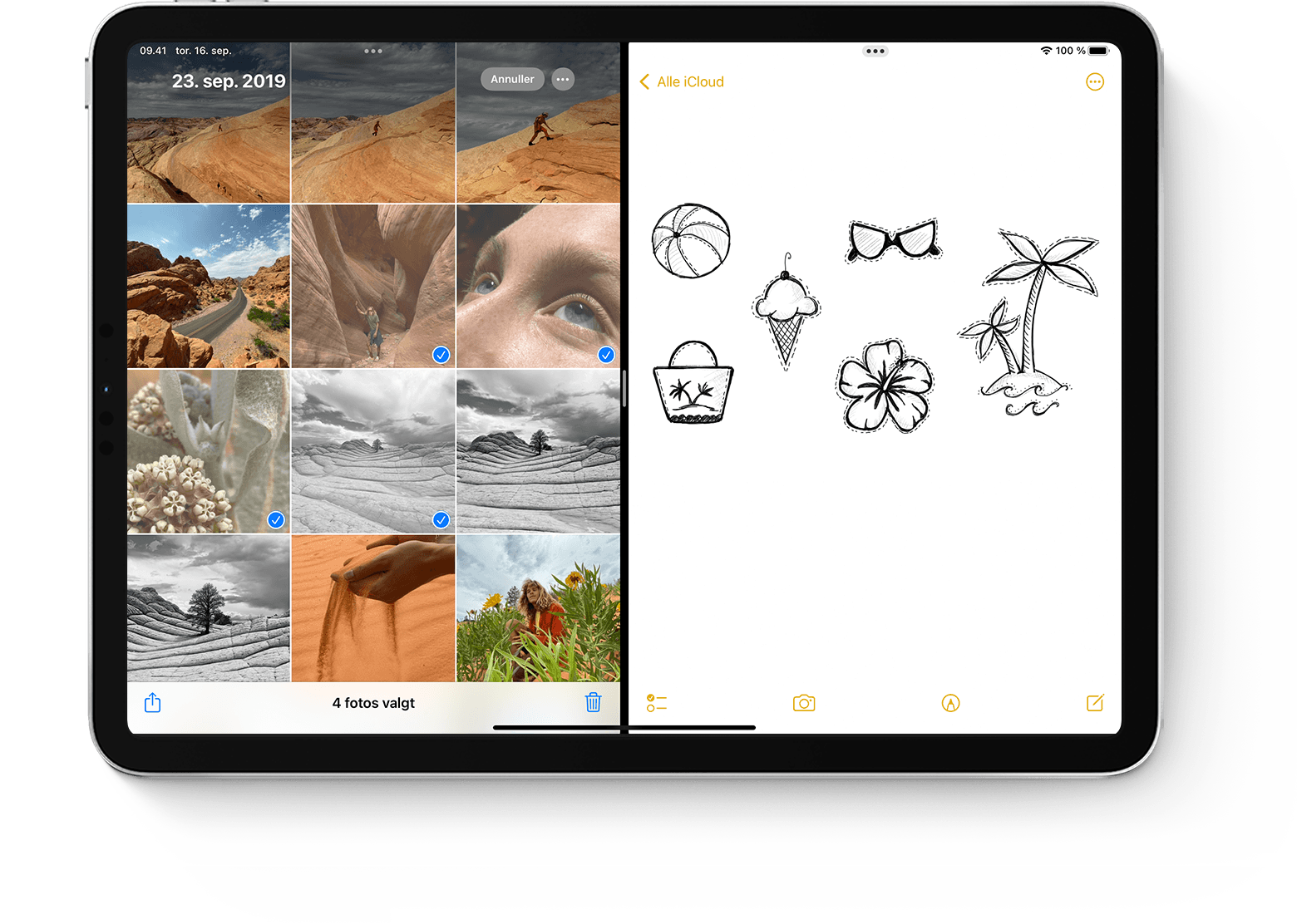 iPad-skærm viser to apps i Split View