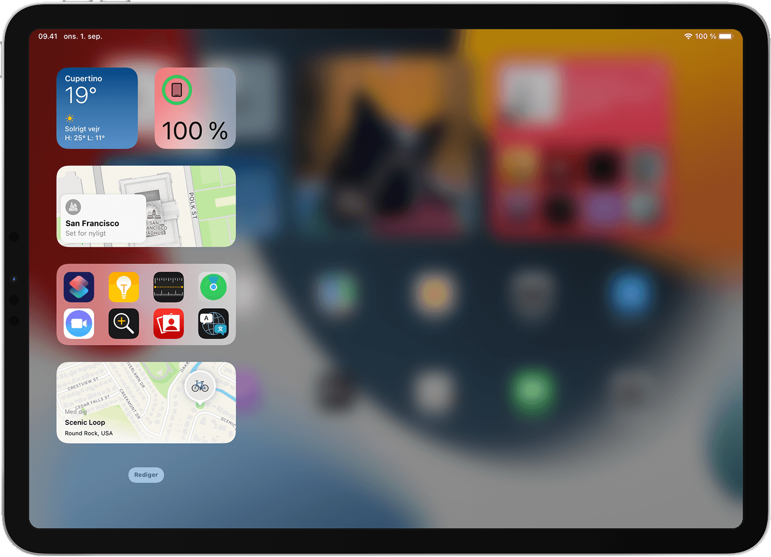iPad-skærm viser I dag med widgets