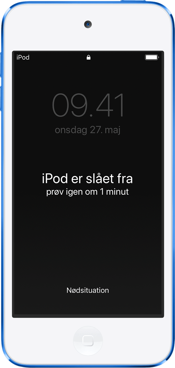 iPod touch, der viser meddelelsen iPod er deaktiveret