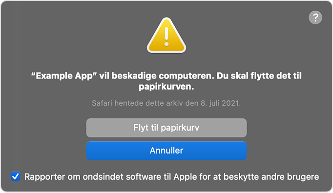 macOS-advarsel om ondsindet program