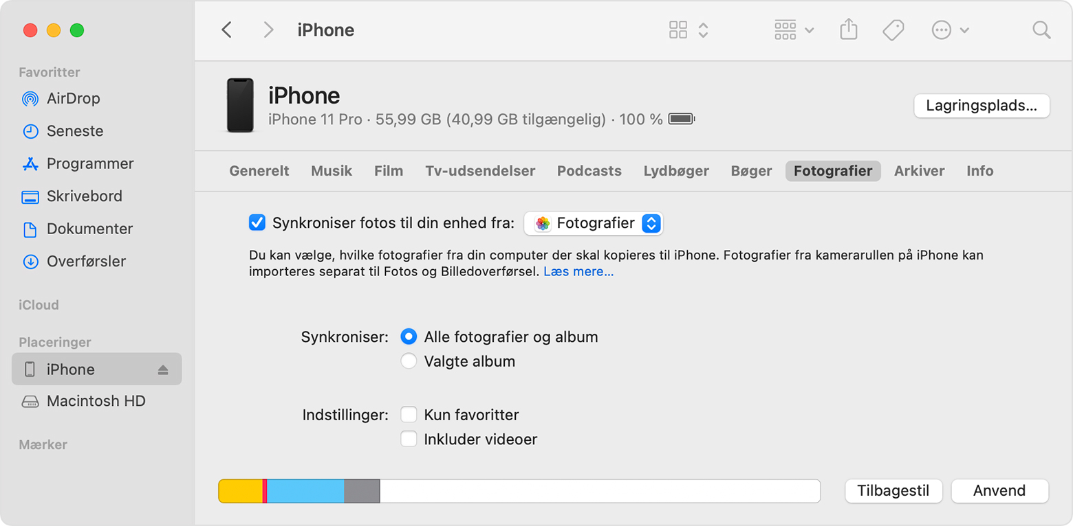 Synkroniser dine billeder ved hjælp - Apple-support (DK)