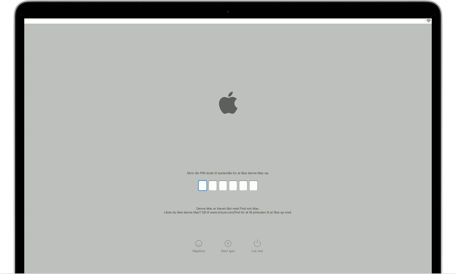 macOS-skærm med PIN-kode til systemlås