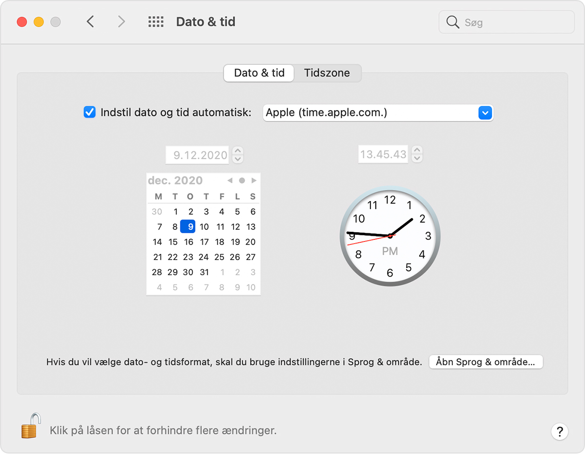 Hvis dato eller tid er indstillet forkert på din Mac - Apple-support (DK)