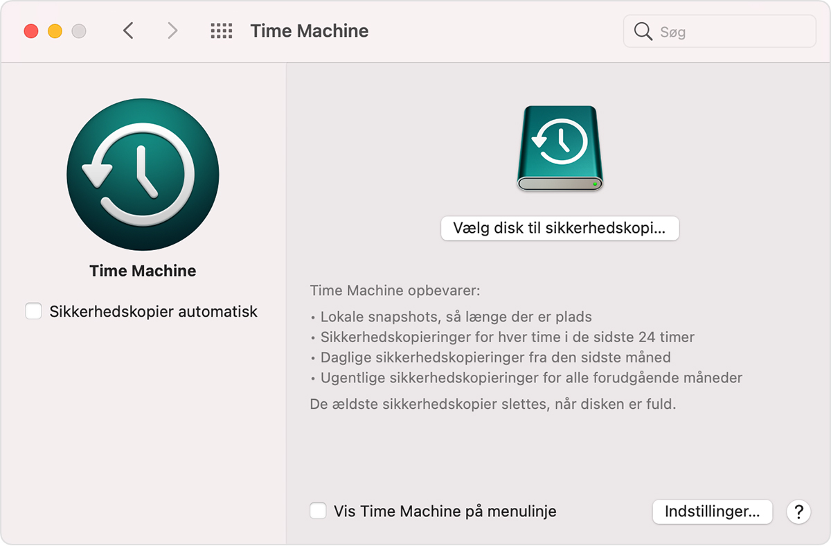 Sikkerhedskopier din Mac med Time Machine - Apple-support (DK)