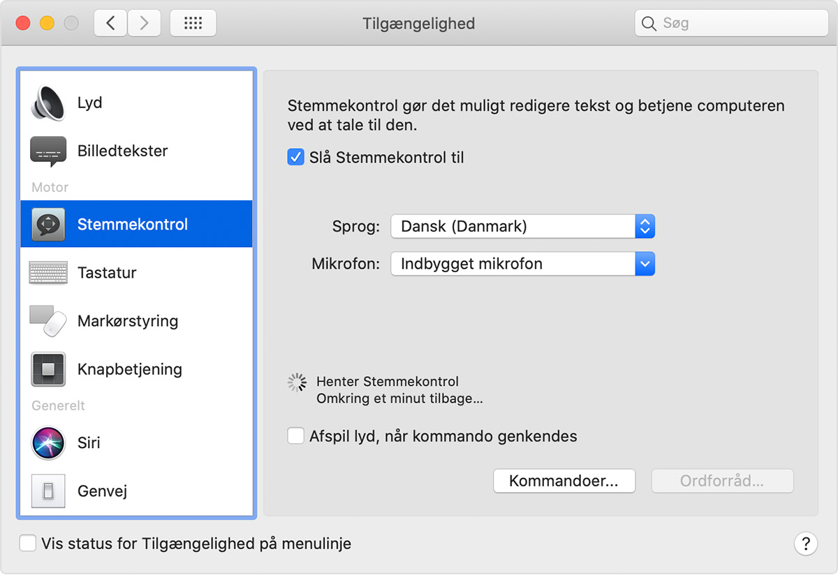 Brug Stemmekontrol på din Mac - Apple-support (DK)