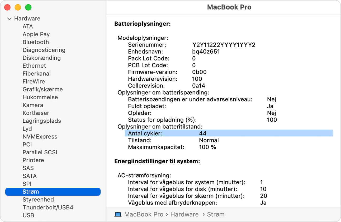 Jordbær Adgang Mus Fastlæg antallet af cyklusser for opladning af batteriet for bærbare Mac-computere  - Apple-support (DK)