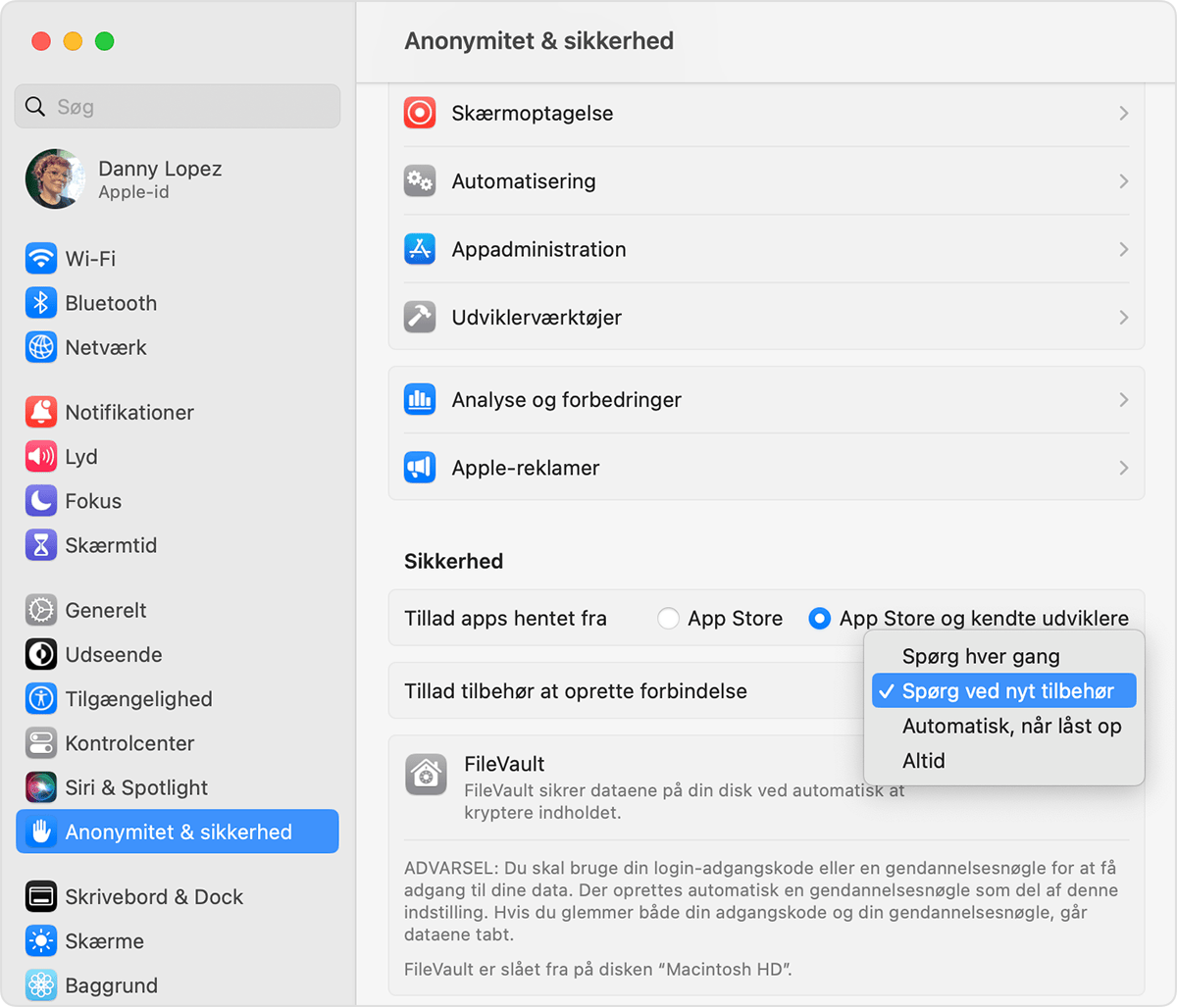 Tillad, at tilbehør opretter forbindelse til din bærbare Mac-computer med  Apple Silicon - Apple-support (DK)