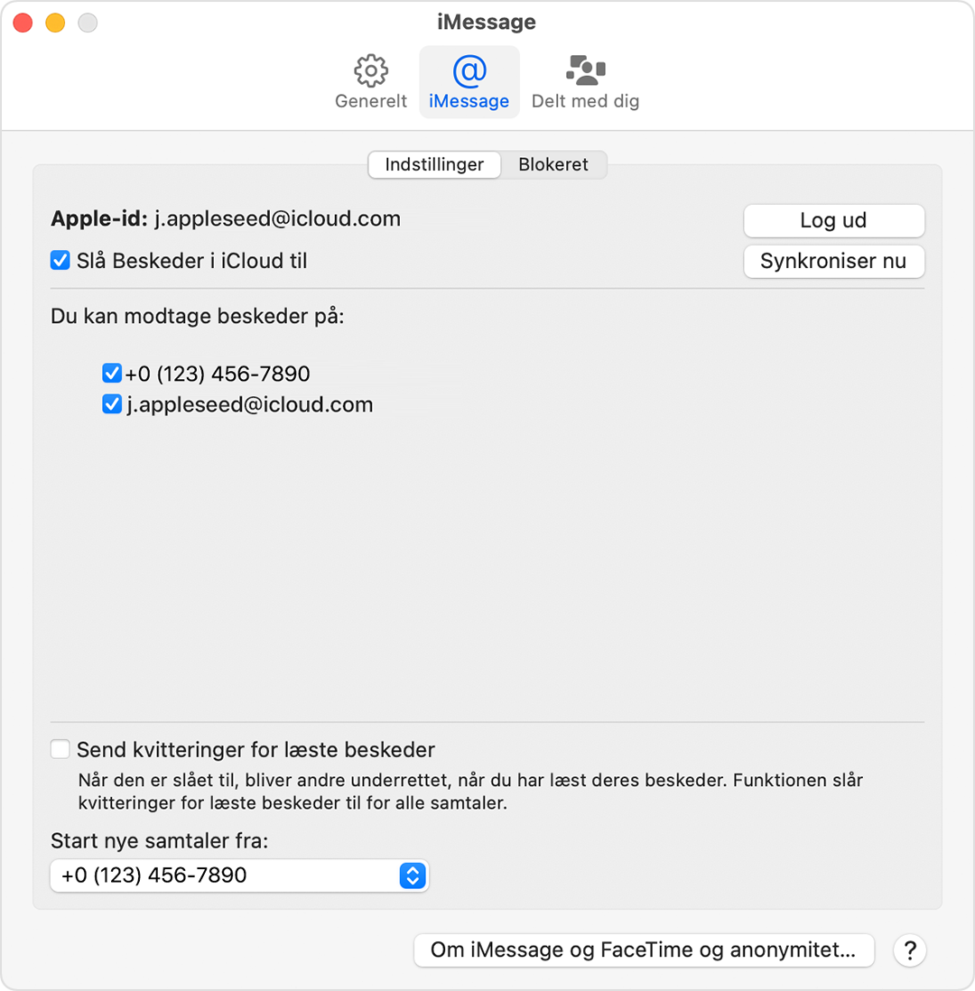 Mac-skærm, der viser, hvordan du aktiverer eller deaktiverer telefonnummer på din Mac