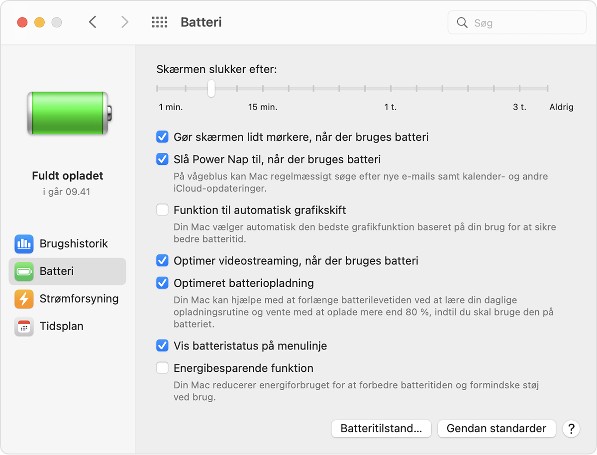 Få hjælp til batteriet i din bærbare Mac - Apple-support (DK)