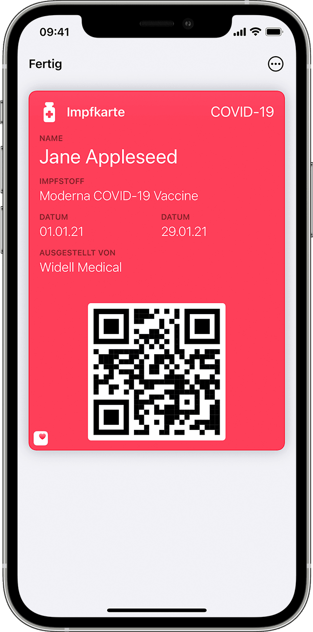 iPhone-Bildschirm mit einer Impfkarte in der Wallet-App