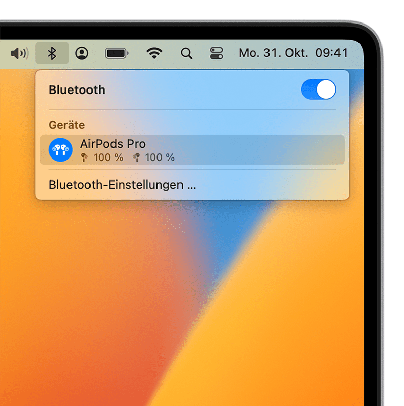 Bluetooth-Menü in der Menüleiste des Mac