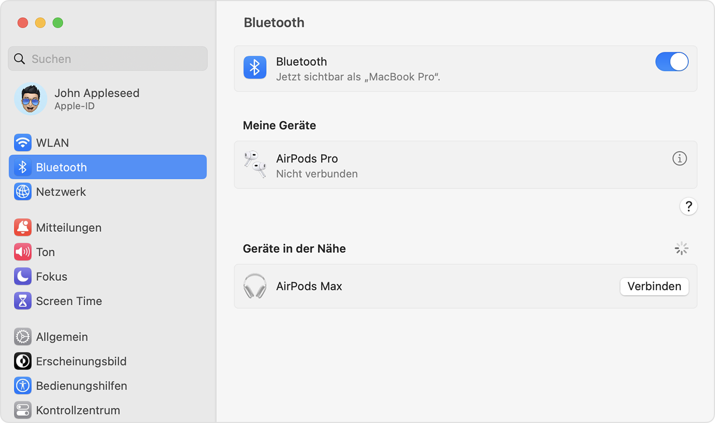 AirPods Max mit einem Mac und anderen Bluetooth-Geräten einrichten - Apple  Support (DE)