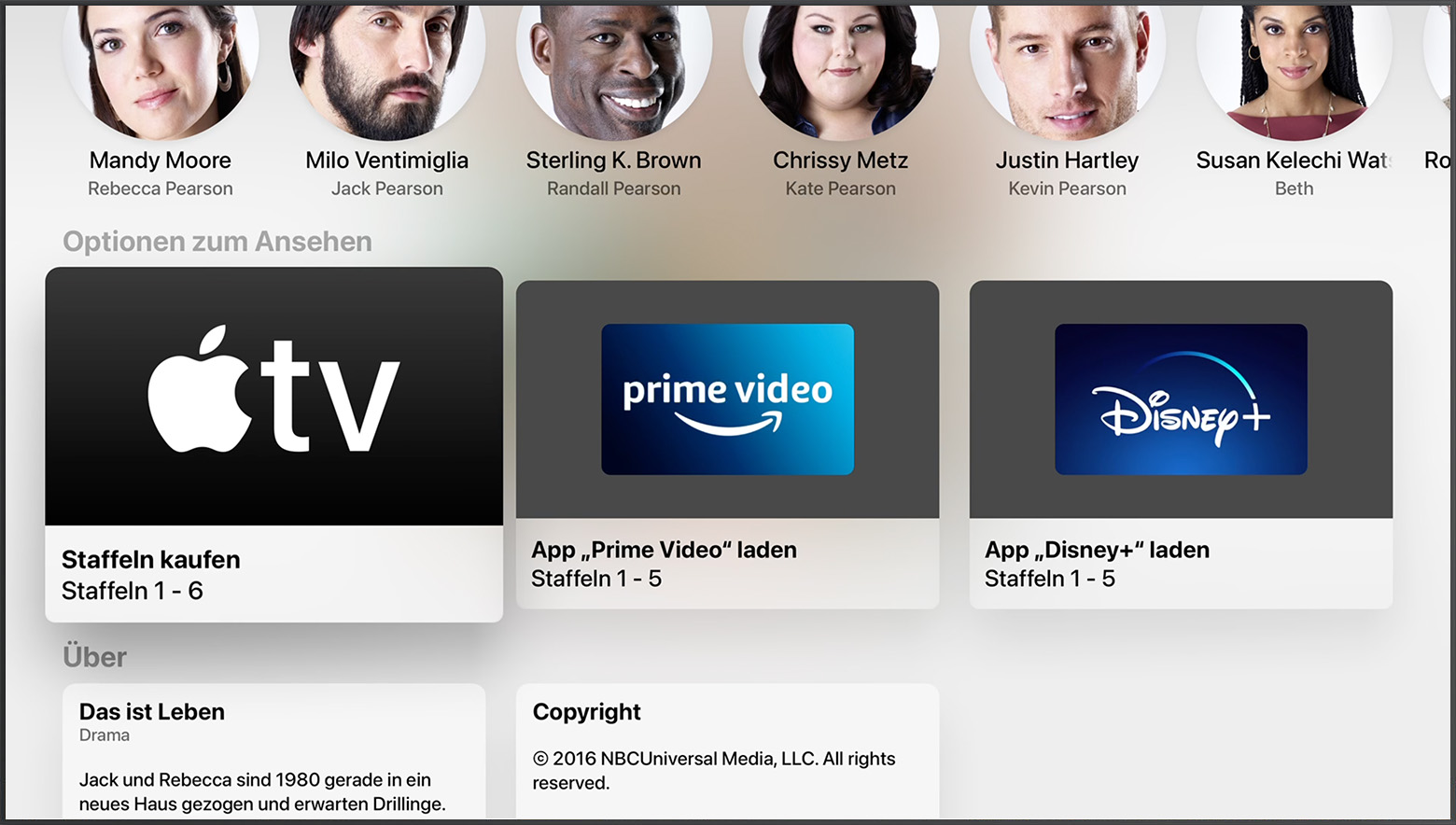 "Optionen zum Ansehen" auf dem Apple TV, Smart-TV oder Streaming-Gerät