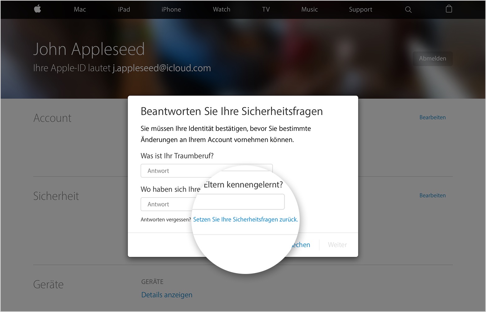 Apple Id Sicherheitsfragen Können Nicht Zurückgesetzt Werden Vorgehensweise, wenn Sie die Antworten auf Ihre Apple-ID
