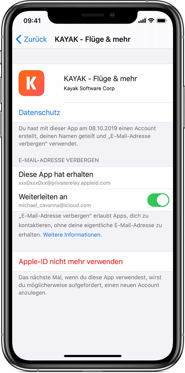 Apps verwalten, für die "Mit Apple anmelden" verwendet wird