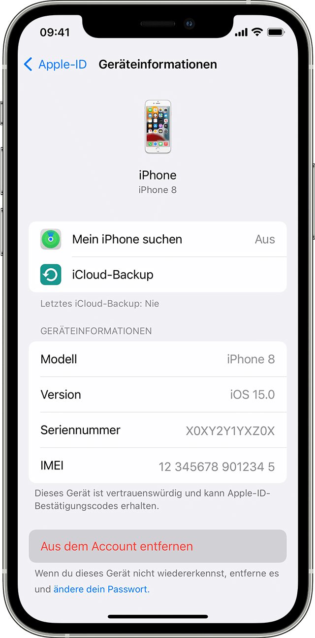Ein iPhone, auf dem ein ausgewähltes Roku-Gerät angezeigt wird. "Aus dem Account entfernen" wird in roter Schrift in der Mitte des Bildschirms angezeigt.
