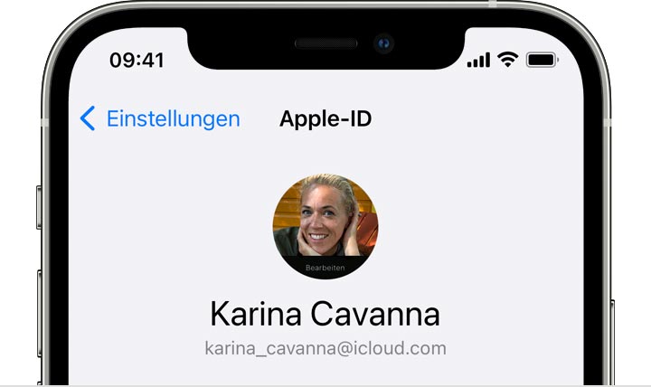 In deinen iOS-Einstellungen steht deine Apple-ID-E-Mail-Adresse unter deinem Namen.