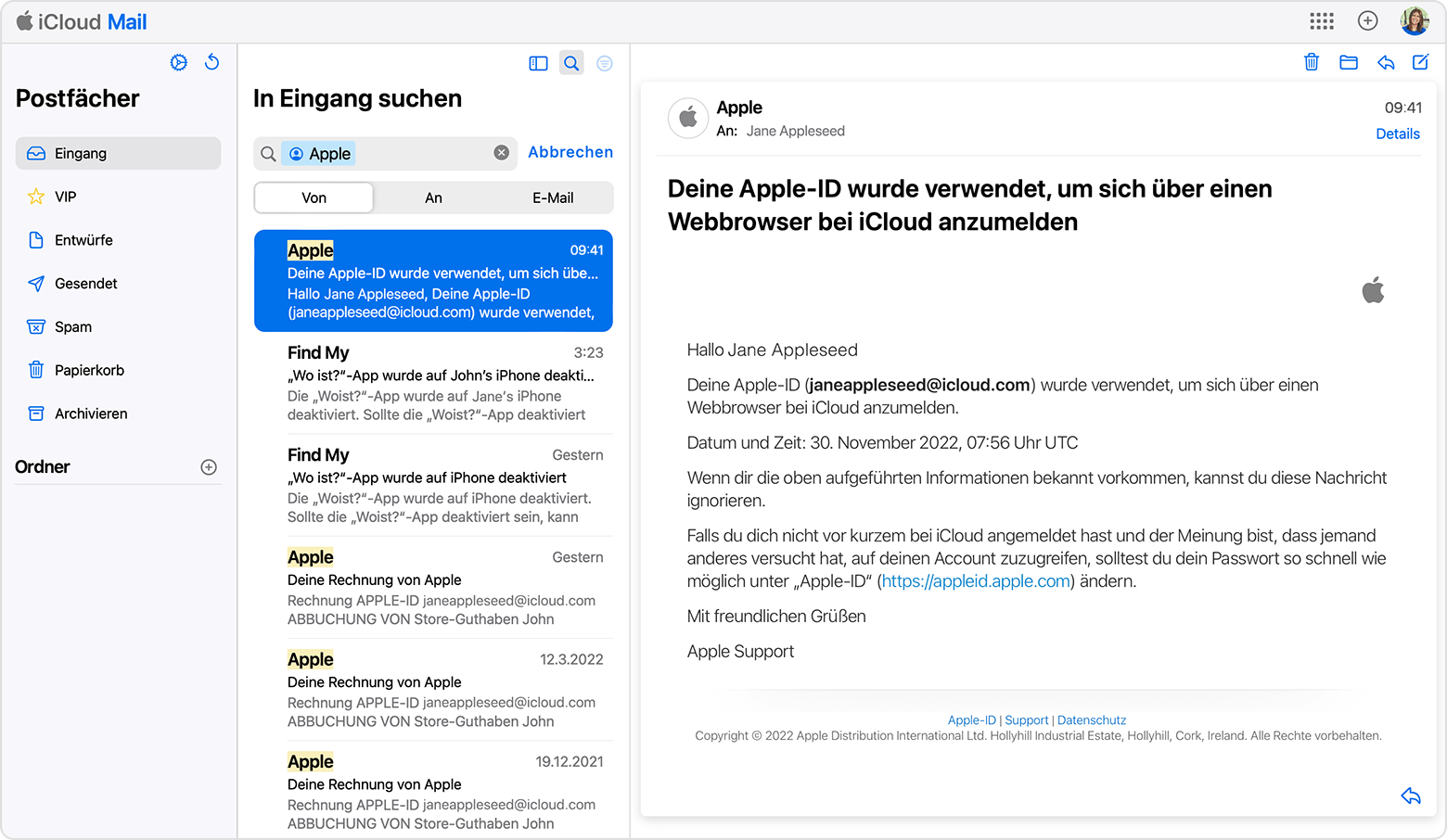 Die E-Mail-Adresse deiner Apple-ID finden, indem du nach E-Mails von Apple suchst