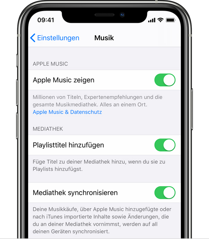 Option Mediathek Synchronisieren Mit Apple Music Aktivieren