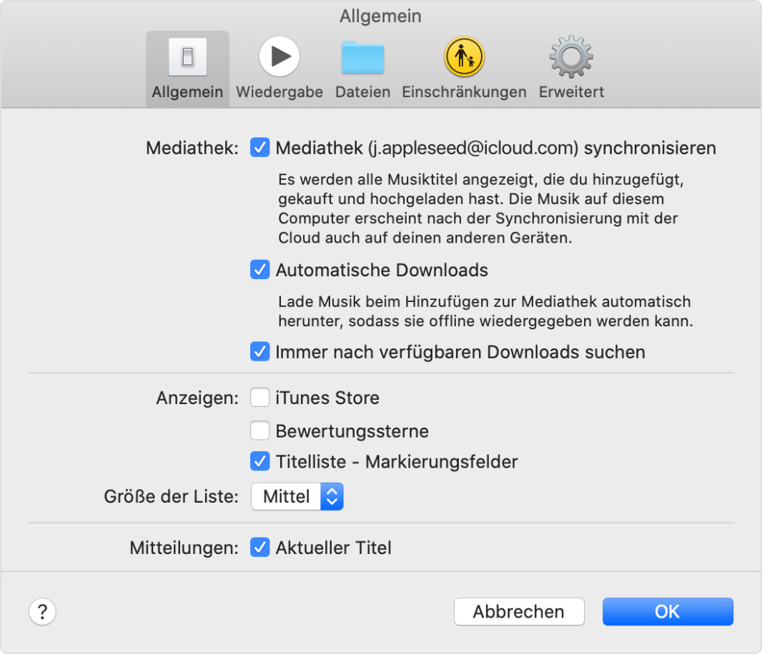 Option "Mediathek synchronisieren" mit Apple Music aktivieren - Apple  Support (LI)