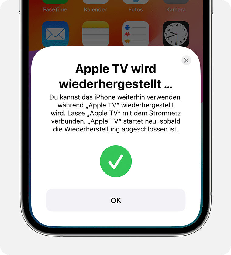 Benachrichtigung „Apple TV wird wiederhergestellt“ auf dem iPhone