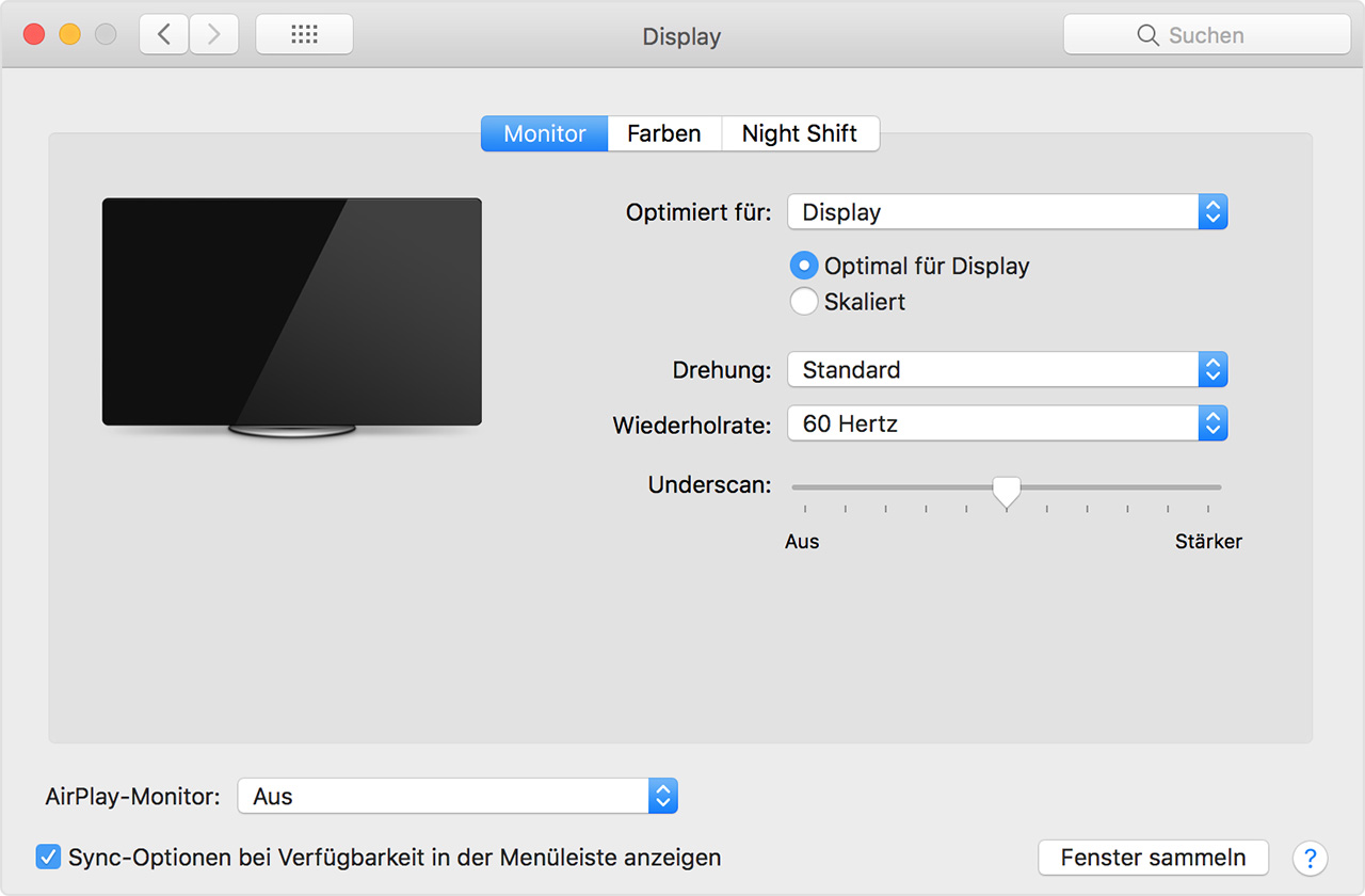Informationen zu Overscan und Underscan auf dem Mac, Apple TV oder anderen  Bildschirmen - Apple Support (DE)