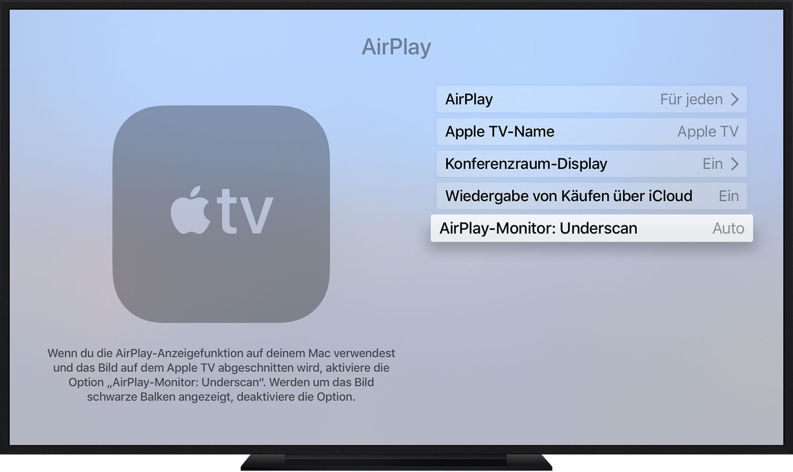 Informationen zu Overscan und Underscan auf dem Mac, Apple TV oder