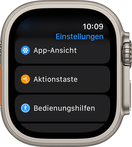 Apple Watch Ultra, auf der die Einstellungen-App angezeigt wird