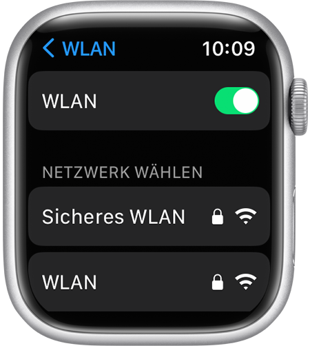 Bildschirm mit den WLAN-Einstellungen der Apple Watch