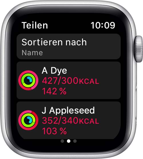 Den Fortschritt bei Aktivitäten auf Apple Watch vergleichen